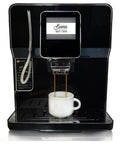 Kickstart Your Daily Java With This Slick Super Automatic Espresso Machine Featuring A Bpa Free Design Built In Grinder Responsive Touch Screen And Breeze To Clean Operation For Flawless Barista Level Shots In Matte Black, brewing espresso into a white cup.