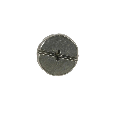 Top view of a satin nickel screw head for Heavy Duty Concealed Metal Hinge Pin Door Stop For Residential Doors Ultra Low Profile Bumperless Protection Adjustable And Removable Fits 3.5in And 4in Hinges