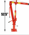 Hydraulic Engine Hoist With Swivel Base And Foldable Davit Design For Pickup Trucks shown at 52.5 inches height with chain hook.