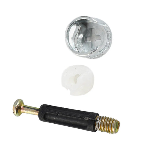 Three in One Eccentric Wheel Connector Kit for Furniture, 100 Sets Pro Grade Durable Screw Nut Hardware components close-up