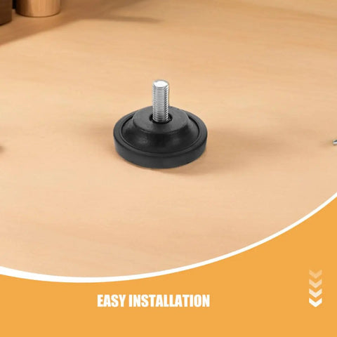 Close-up of 4 Pack Adjustable Swivel Leveling Feet With Anti Slip Rubber Pads for easy installation on wooden surface.