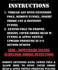 Quick start instructions for Rock Solid Fire Alarm Smoke Detector Test Tool with adjustable extension pole and pivoting head.