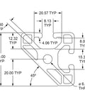 40 Series 40x40 T Slotted Aluminum Extrusion With 45 Degree Quarter Round Arc For DIY Linear Slot Rail And Custom Frame Building Heavy Duty 6063 T6 Aluminum Clear Anodized Finish 305mm Long technical profile drawing