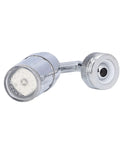 Maqulae LED Water Faucet with Temperature Control, 3/4in External Thread close-up of chrome finished connector showing temperature indicator.