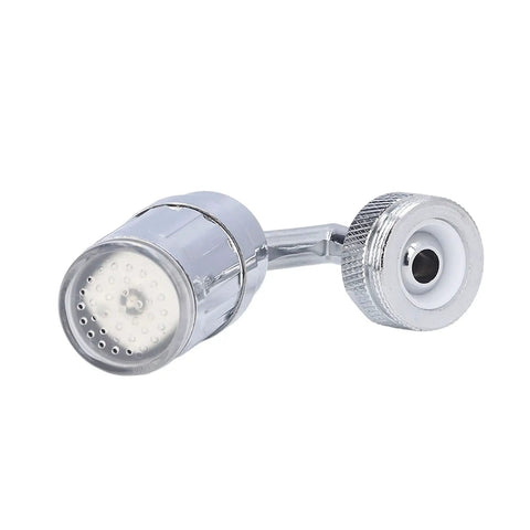 Maqulae LED Water Faucet with Temperature Control, 3/4in External Thread close-up of chrome finished connector showing temperature indicator.