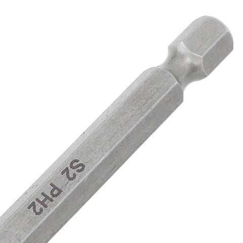 Get These Awesome Impact Driver Bit Sets Made From S2 Alloy Steel! This 5 Piece Magnetic Screwdriver Bits Kit Is Totally Built For Tough Jobs And Fits Your Power Drills Perfectly. Whether You Are A Pro Or Doing Diy Stuff At Home, You Will Love The Heavy PH2 S2 steel impact driver bit, close-up angled view