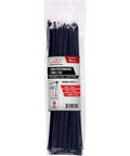 Pack of 100, 11 Inch Black Heavy Duty UV Resistant Nylon Cable Ties 50Lb Tensile Strength visible in a transparent bag