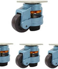 Heavy Duty Caster Set With Adjustable Leveling Feet And Slick Quiet Ride Wheels That Glide Smoothly On Hardwood Floors, blue nylon tread wheels.