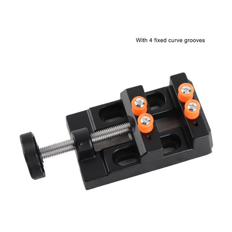 Heavy Duty Aluminum Alloy Milling Vise With Fixed Curve Grooves, compact design showcasing 4 grooves for secure gripping.