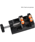 Premium Mini Vise In Solid Aluminum Alloy For Milling Drilling And Bench Work with four fixed curve grooves for secure clamping.