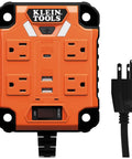 Orange Magnetic Power Strip With Surge Protector, Four Outlets, Three USB Ports, Five-Foot Cord, Heavy-Duty Power Box With Built-In LED Work Light For Tools And Chargers, Extension Cord For Workbenches, PowerBox 1 visible