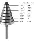 Amazon Wolfride rabbet router bit bearings set; seven sizes, inner 3/16 in, outer 3/8 to 1-1/8 in, steel