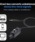 Direct Box 1 Channel Passive DI Box for Laptop Smartphone Tablet 3.5mm to XLR Converter with Ground Lift visible with cable