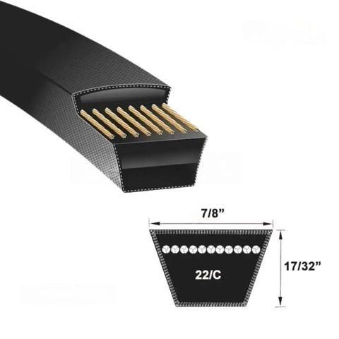 Diagram of Single Pack Heavy Duty V Belt For High Power Transmission, Anti Static Wrapped Rubber Industrial V Belt showing 7/8 inch width.