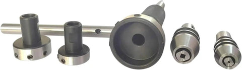 Rock Solid 8-Piece MT2 Morse Taper Lathe Tailstock Tap And Die Holder Kit With Professional Threading Set, Chuck Holders, Knurled Sleeves, Stop Handle And Premium Wooden Box For Serious Machinista Pros, shown with MT2 holders