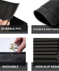 Close-up of Modular Magnetic Barber Mat Set with Five Strong Magnets showing durable PVC, flexible, heat resistant, washable, non-slip design.