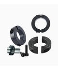 Badass Carbon Steel Separable Fixed Ring Shaft Collar For High Grade Industrial Single Split Clamp Design Grip That Does Not Slip Anodized Finish Defends Against Wear While Ensuring Durability For Tough Mechanical Scenarios Where It Works Like A Champ. black split clamp collar with screws