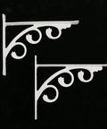 Set Of 2 Heavy Duty Floral Shelf Brackets Made From Lightweight Aluminum, decorative metal supports with clean white finish