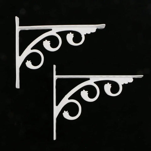 Set Of 2 Heavy Duty Floral Shelf Brackets Made From Lightweight Aluminum, decorative metal supports with clean white finish