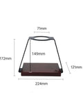 Straight Up Solid Coffee Stand And Dripper Holder Built With Heavy Duty Carbon Steel And Wooden Pedestal Base For Clean Manual Brew Organization That Stays Crisp - front view with dimensions