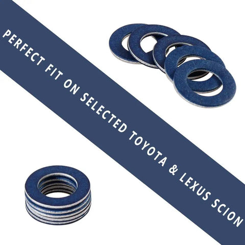 Oil Drain Plug Gasket Replacement Kit For Toyota Lexus Scion Aluminum Crush Washer Seals Heavy Duty 100 Pack Fits OEM 9043012031 90430T0024 9043012018 90430C0005, blue washers