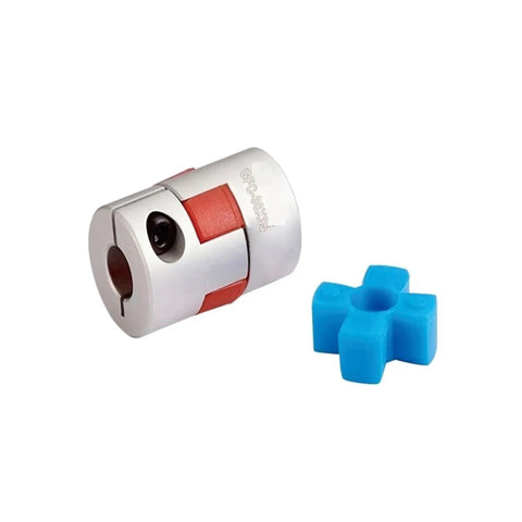 Dead Nuts Accurate Flexible Jaw Shaft Coupler For Servo Motors Grip Tight aluminum body with red accents and blue spider insert.