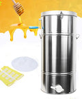 Two Frame Stainless Steel Honey Extractor Manual Beekeeping Drum Spinner For Easy Honey Extraction with gloves and honey dipper