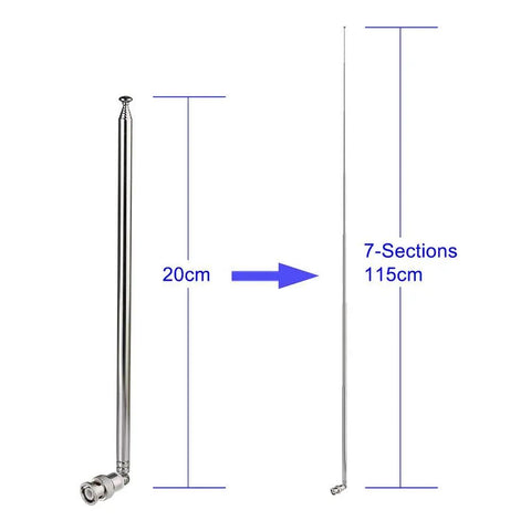 Police Radio Scanner Antenna 20MHz To 1300MHz Telescopic 7 Section BNC Male for handheld radios, 20cm-115cm extended view