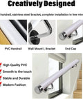 No-Nonsense Non-Slip PVC Handrail For Front Steps And Backyard Patios, Heavy Duty Wall Mount Banister With Beefy Steel Brackets, 14.7 Foot White Railing showing installation details and components.