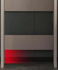 Bottom Loading Water Dispenser Stand Cabinet With Multi Layer Solid Wood Shelf with ambient red light, side view