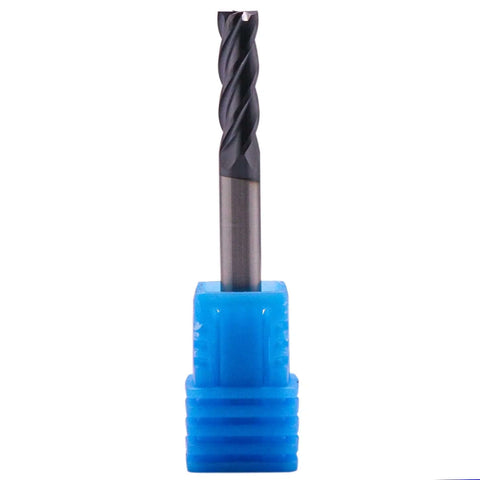 3/16 in solid carbide square end mill with AlTiN coating, 4-flute, mounted in blue holder