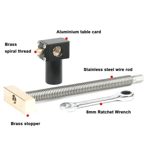 Rock Solid Adjustable Woodworking Workbench Vise And Zero Play Clamping Fixture For 20mm Bench Holes components including aluminum table card, brass spiral thread.