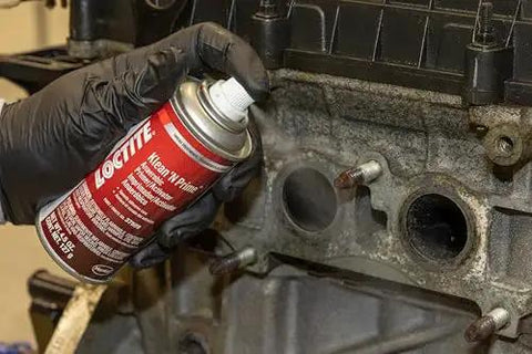 Klean 'N Prime Anaerobic Activator Aerosol Can For Inactive Metal Surfaces Like Stainless Steel, Gold, Silver And Aluminum, Low-Temp Adhesion Primer For Plated Parts, 4.5 Oz being used on metal machinery