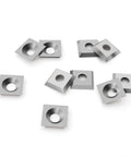12x12x1.5mm Tungsten Carbide Inserts Set with 35 Degree Bevels, Pro Grade 4 Edge Indexable Lathe Tool Inserts, 10-pack shown