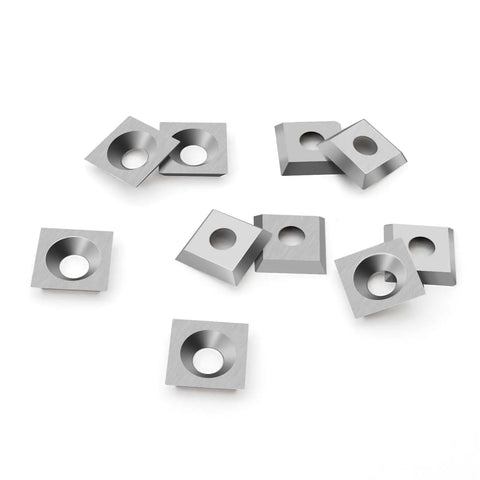 12x12x1.5mm Tungsten Carbide Inserts Set with 35 Degree Bevels, Pro Grade 4 Edge Indexable Lathe Tool Inserts, 10-pack shown