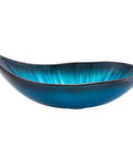 Modern Oval Glass Vessel Sink With Blue Line Stripes, Slick Countertop Washbasin Built On Badass Toughened Glass, blue bowl