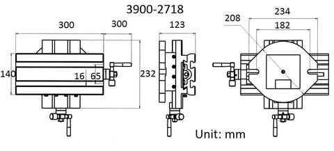 Built Tough Compound Slide Table Five Point Five By Twelve Inch Mill Drill Mount dimensions diagram with measurements in mm.