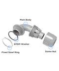10 Pack Tough 1 Inch NPT Liquid Tight Flex Conduit Connectors 90 Degree Elbow Non Metallic parts including Main Body, EPDM Washer.