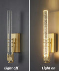 Modern Luxury LED Wall Sconce Lighting 18 Inch Wide Cylinder Wall Lamp With Bubble Crystal Shade 3W Warm Light Gold Finish