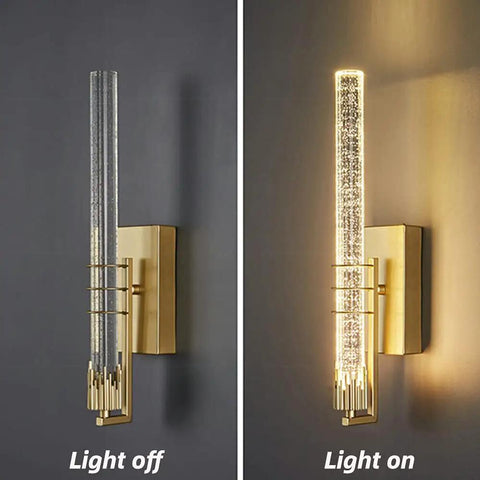 Modern Luxury LED Wall Sconce Lighting 18 Inch Wide Cylinder Wall Lamp With Bubble Crystal Shade 3W Warm Light Gold Finish