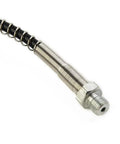 Close-up of stainless steel connector on 36 Inch DN2 Microbore Air Fill Hose For Charging Stations And Adapters, Black Microporous Hose.
