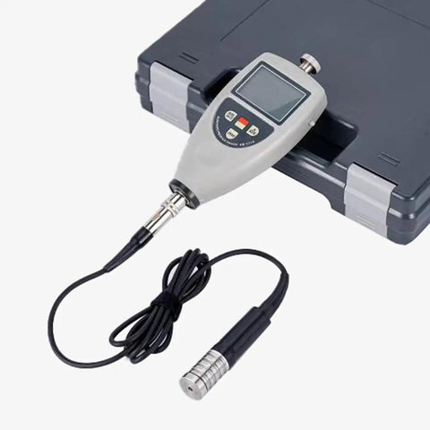 Pocket Size Surface Roughness Tester Meter With LCD Display Portable Digital Roughness Gauge Profilometer On The Go 0 To 750 Microns Range Inductive Surface Finish Tester For Quick Field And Workshop Measurements showing close-up of device and carrying case