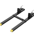 Heavy Duty 60 Inch Pallet Forks With Adjustable Stabilizer Bar 4000 Lb Capacity T Shaped Steel Frame, clamp-on design for skid steer.