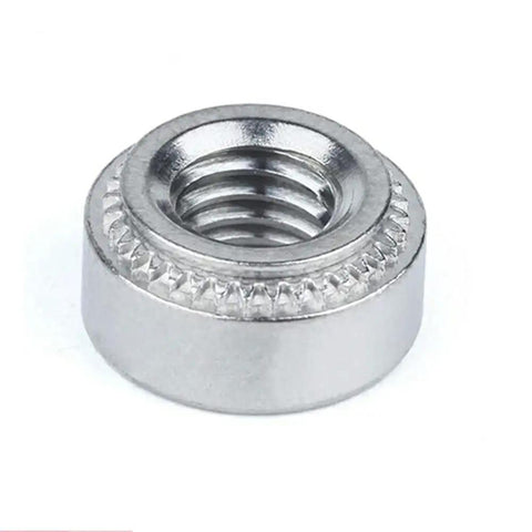 Hardcore Self Clinching Rivet Nuts One Thousand Piece Bulk Pack Top Shelf Stainless Steel threaded panel insert close-up view.