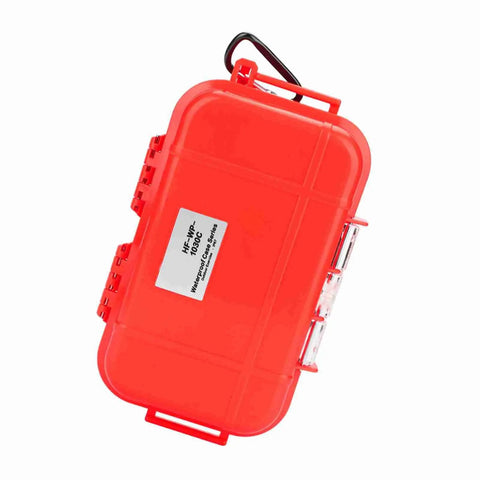 Red Outdoor Survival Shockproof Storage Box and Cover, durable ABS body with stainless steel, shown closed and portable