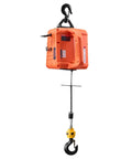 3-In-1 Electric Hoist Winch With 1550 Lb Capacity, Do-It-All Heavy-Duty Portable Power Crane, 1500W, 25 Ft Lifting Height, 16.4 Ft/Min No Load Speed, Includes Manual, Wired And Wireless Remote Control For Garage, Workshop, And Warehouse, orange hoist with hook