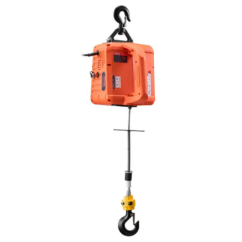 3-In-1 Electric Hoist Winch With 1550 Lb Capacity, Do-It-All Heavy-Duty Portable Power Crane, 1500W, 25 Ft Lifting Height, 16.4 Ft/Min No Load Speed, Includes Manual, Wired And Wireless Remote Control For Garage, Workshop, And Warehouse, orange hoist with hook
