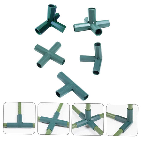5 Pack Garden Pole Connector Joints Kit Built Tough Straight Cross Connectors For Climbing Plants, Greenhouse And Outdoor Use, Lightweight And Reusable Plant Support Brackets