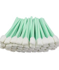 100 Pack 5.1 Inch Foam Cleaning Swabs For Solvent Inkjet Printers And Roland Optical Equipment With Open Cell Foam Heads And Plastic Shaft, Great For Precision Cleaning And Safe Maintenance. Pack of 5.1-inch foam cleaning swabs with green plastic shafts and white heads