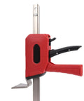 Heavy Duty Manual Cabinet Lifter And Drywall Jack Pair That Handles 330 Pounds Like A Champ While You Shift Carpentry Or Raise Doors Without Breaking A Sweat, red handle and metallic frame.